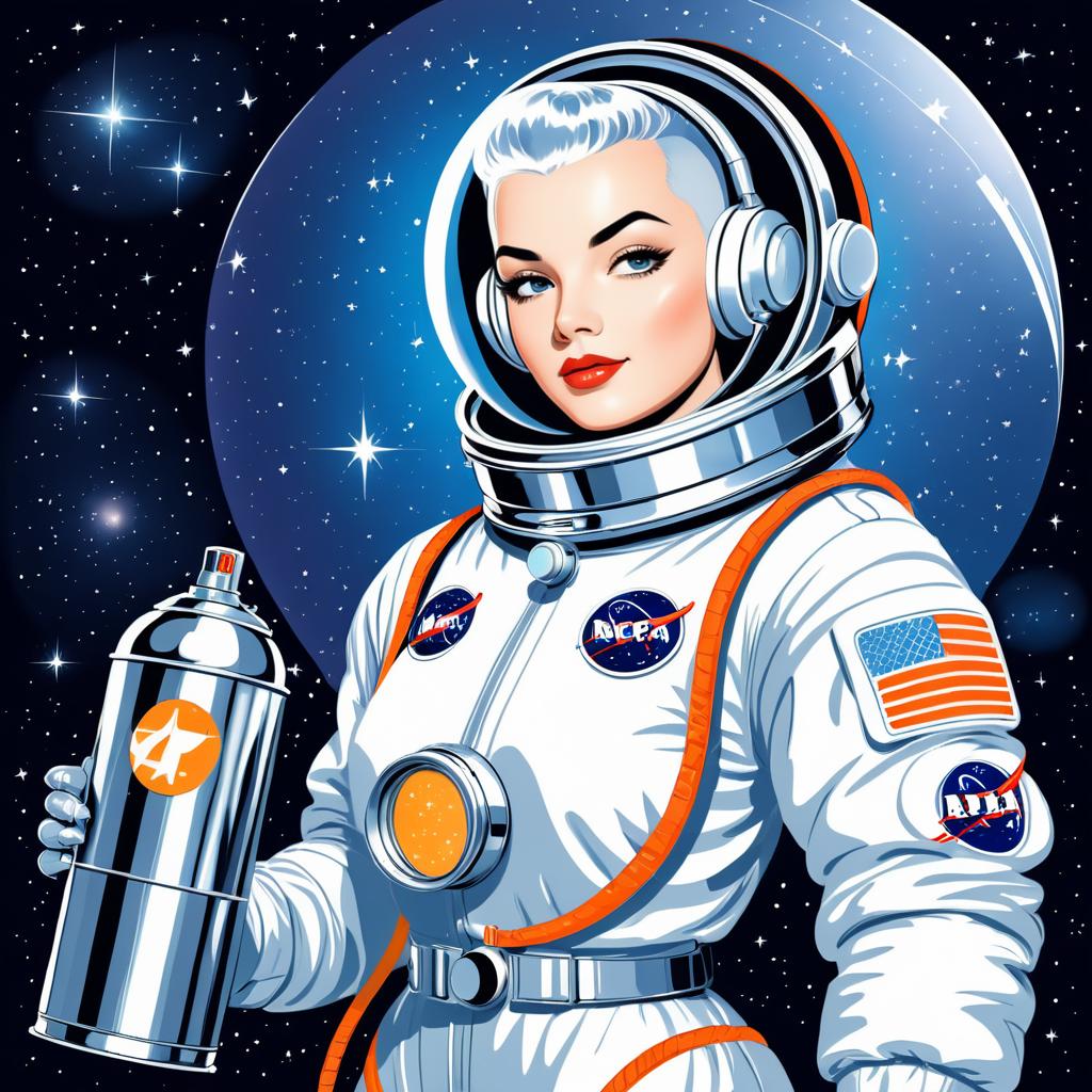 Retro Astronaut Cartoon in Space