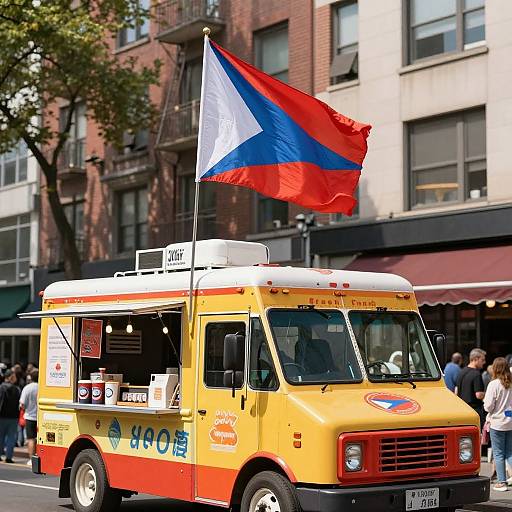 Vibrant Food Truck with Waving Flag