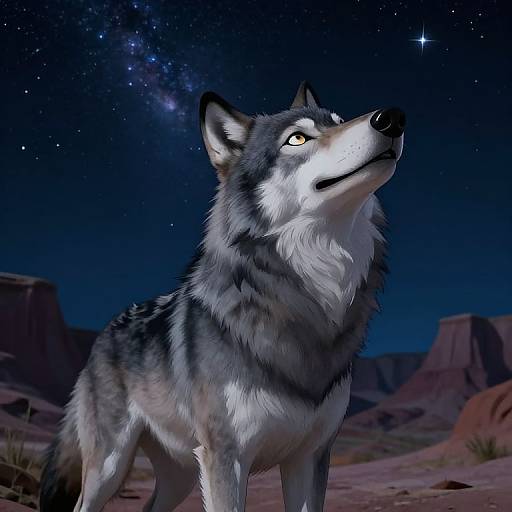 Exaggerated Gray Wolf Cartoon Portrait