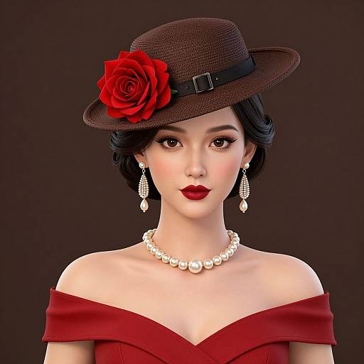 Vintage Flapper Woman with Rose Hat