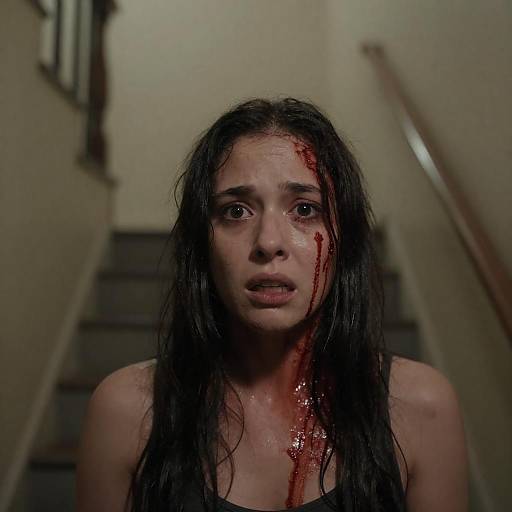 Frightening Woman in Dim Stairwell