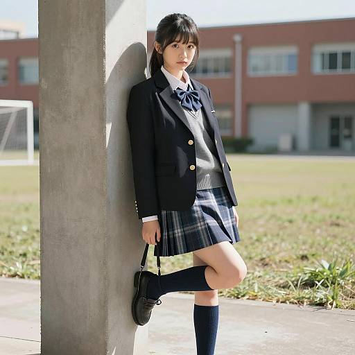 Japanese Schoolgirl Posing Outdoors