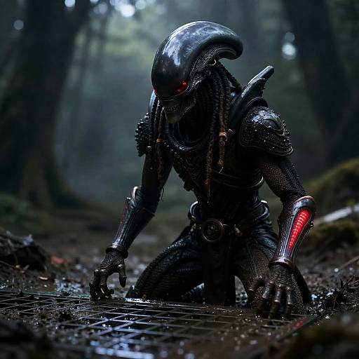 Intense Alien Warrior in Mystical Forest