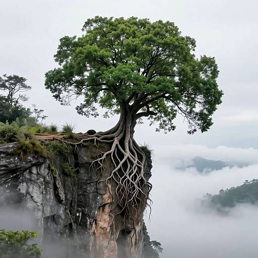Cliffside Tree with Cascading Roots