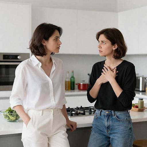 Two Women Talking in Modern Kitchen