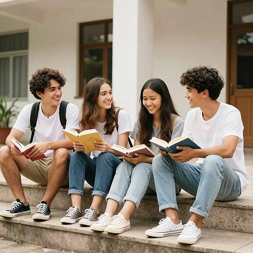 Casual Group Studying on Outdoor Steps