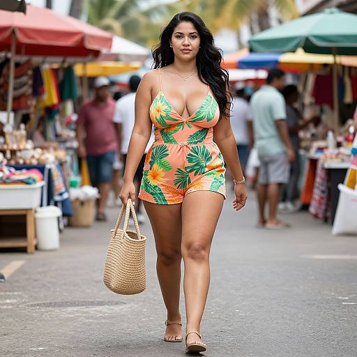 Confident Woman in Tropical Market