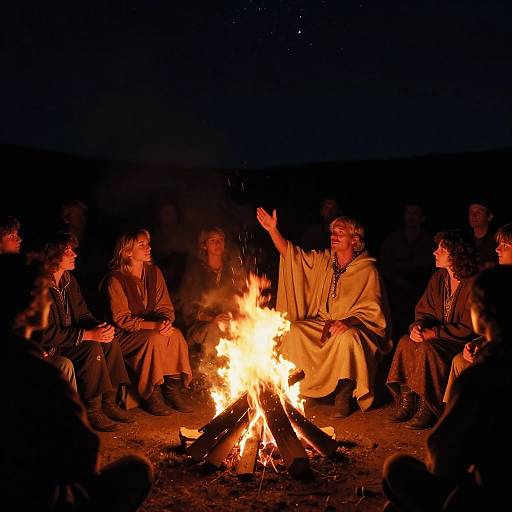 Storyteller Around Campfire at Night
