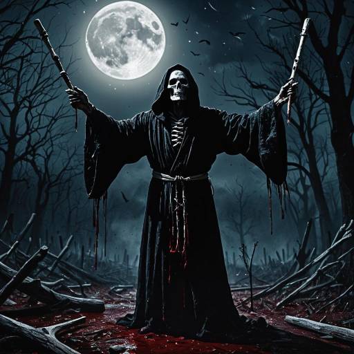 Sinister Hooded Skeleton in Blood-Soaked Clearing
