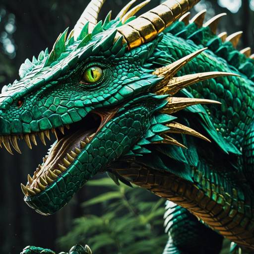 Emerald and Gold Fantasy Dragon Sculpture Emerald and Gold Fantasy Dragon Sculpture