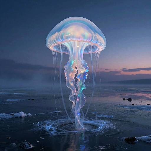 Iridescent Alien Jellyfish on Tundra