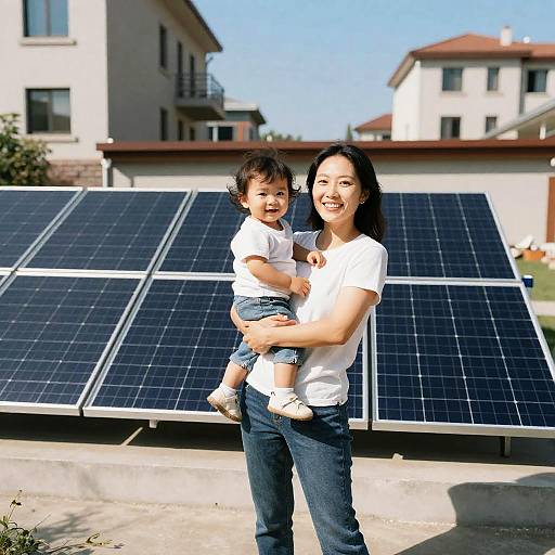Mother and Toddler with Solar Panels