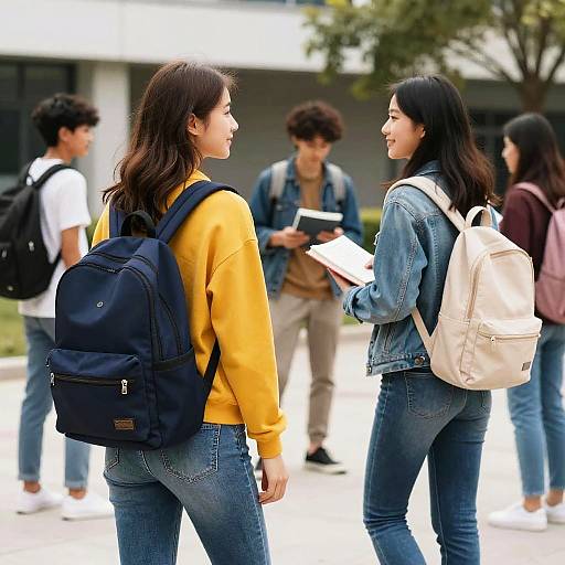 Friends in Denim Outdoors Holding Books