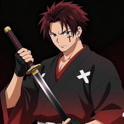 Young Male Samurai with Katana