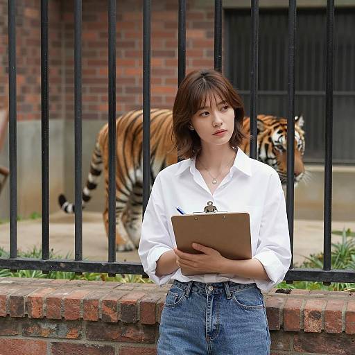 Focused Woman in Zoo Environment