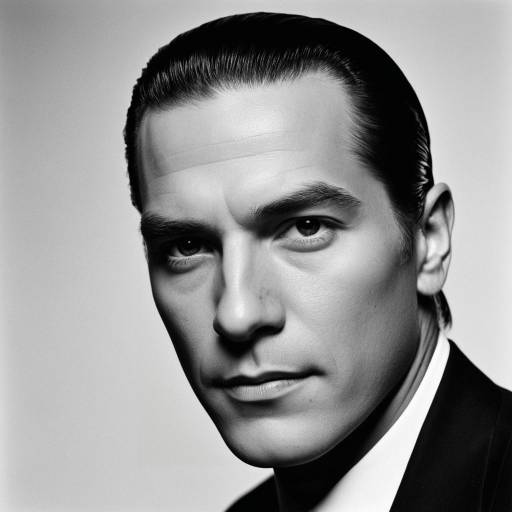 Black and White Close-up Portrait of Man with Slicked-back Hair