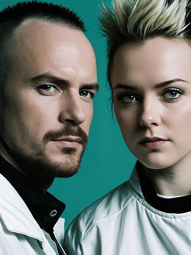 Close-up Portrait of Couple in Walter White and Jesse Pinkman Costumes