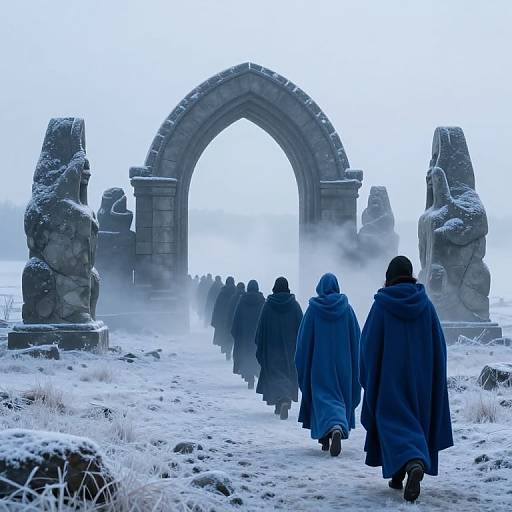 Frostbound Procession Towards Ethereal Archway