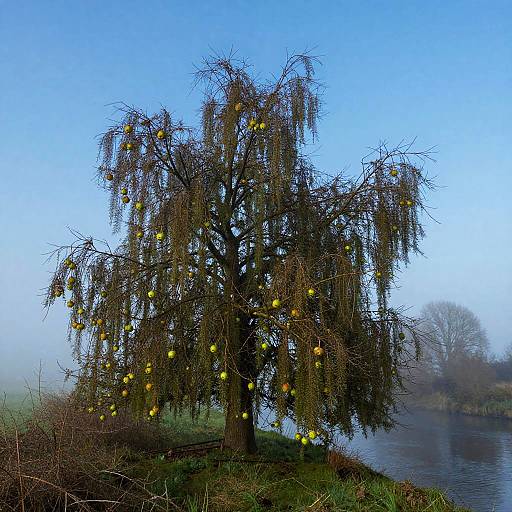 Weeping Alder by Misty Riverbank