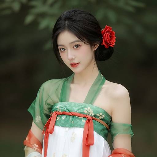 Elegant Woman in Green and White Dress
