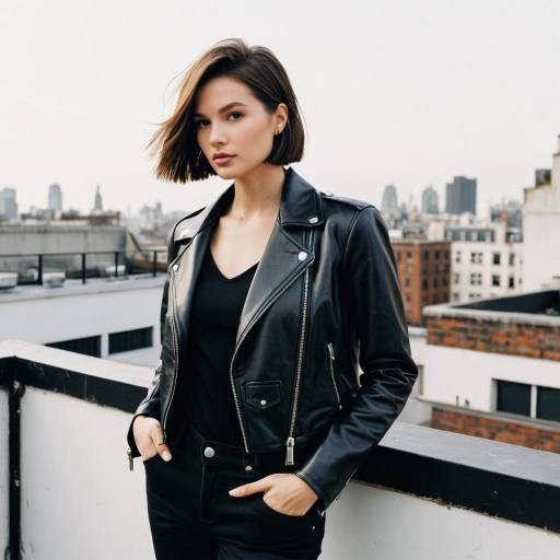 Young Woman with Classic Bob Hairstyle on Urban Rooftop