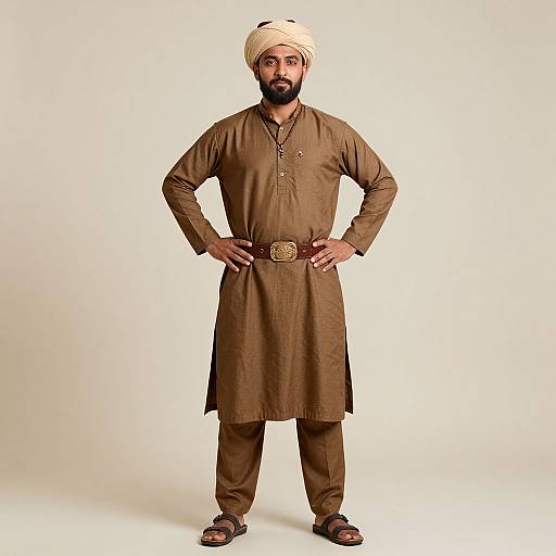 Bearded Man in Turban and Brown Outfit