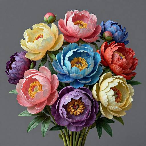 Van Gogh Style Rainbow Peony Bouquet
