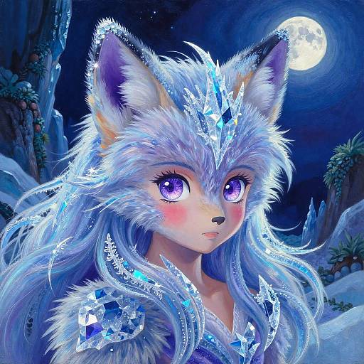 Crystal Fox in Moonlit Ice Caves