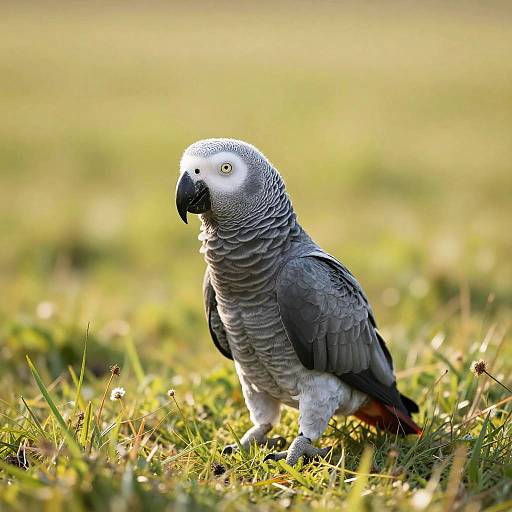 Gray Parrot in Sunny Meadow