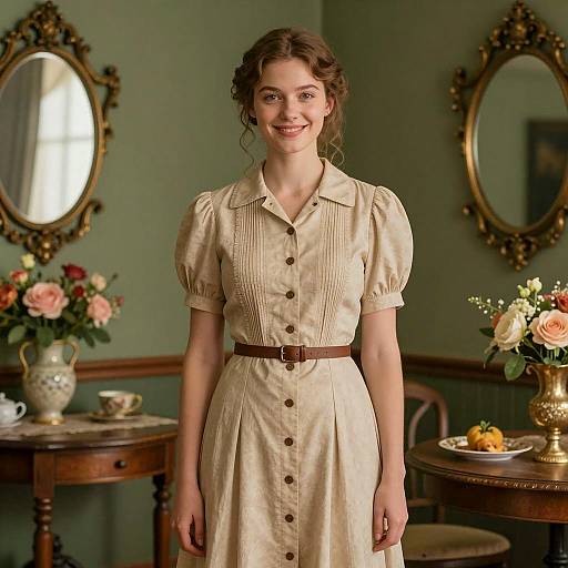 Young Woman in Vintage Tea Party Dress