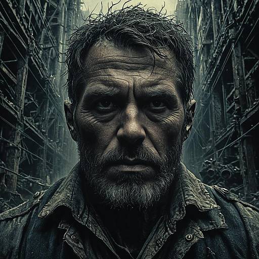 Rugged Male in Apocalyptic Industrial Setting