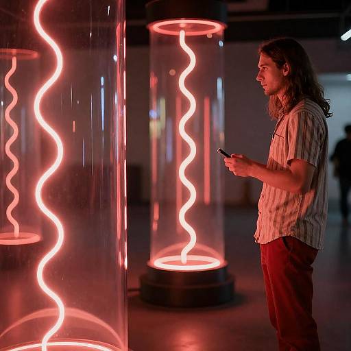 Neon-Lit Indoor Scene with Intriguing Figures