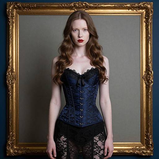 Woman in Corset Before Gold Frame