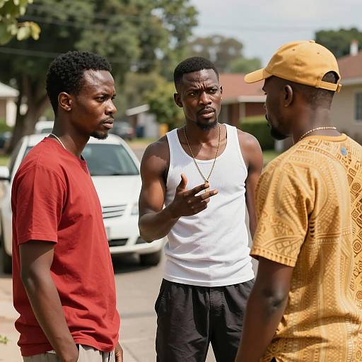 Serious Men in Suburban Setting