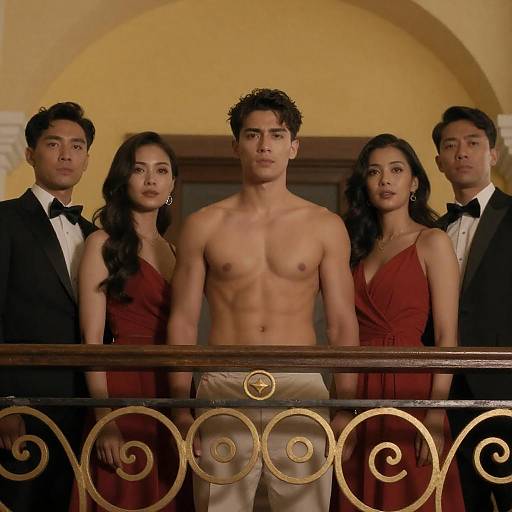 Elegant Balcony Gathering with Intensity