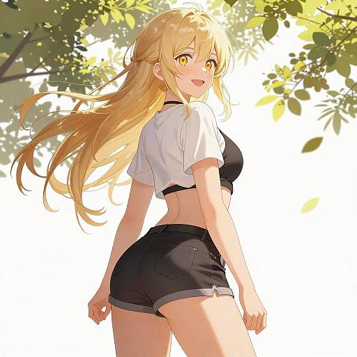 Confident Blonde Anime Girl in Summer Outfit