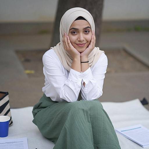 Young Woman Sitting Outdoors in Hijab