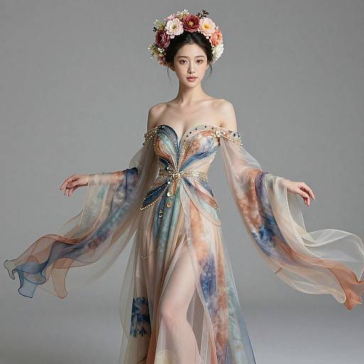 Ethereal Fashion: Graceful Woman in Flowing Dress