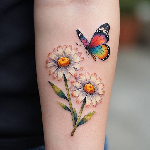 Watercolor Daisy and Butterfly Tattoo