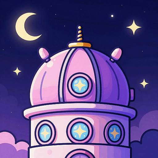 Whimsical Cartoon Observatory at Twilight