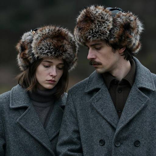 Contemplative Couple in Winter Apparel
