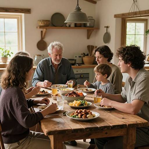 Cozy Family Meal in Countryside Kitchen