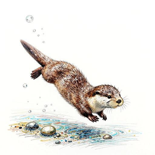 Playful Otter Colored Pencil Sketch