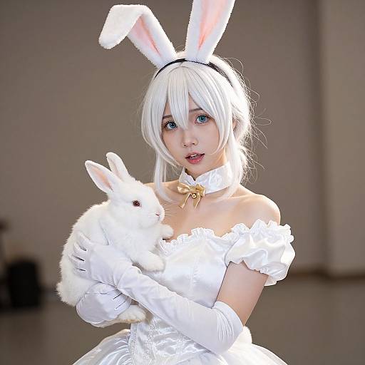 Photorealistic Young Woman in White Princess Costume