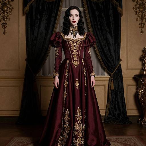Gothic Elegance in Burgundy Gown