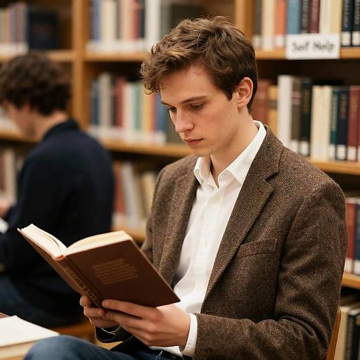 Man Reading in Cozy Library Setting