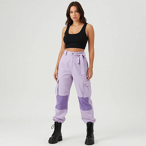Urban Streetwear Woman in Lavender Cargo