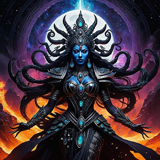 Kali: Abyss-Black Goddess in Cosmic Cavern