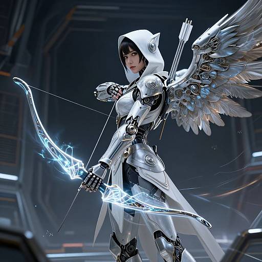 Futuristic Hooded Robot Archer