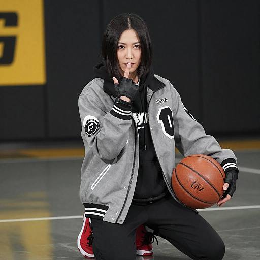 Stylish Asian Woman with Basketball
